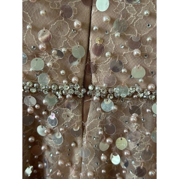 Mac Duggal Women's Disc Embellished Sequin Gown with Feather Dusty Rose Size 12 - Picture 10 of 16